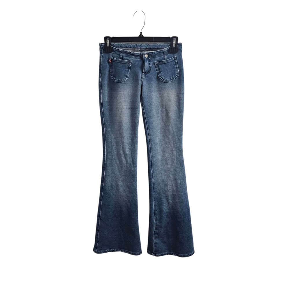 New Max Pull On Comfy Casual Soft Denim Jean Pants Size 6 Low Rise Flare STAIN